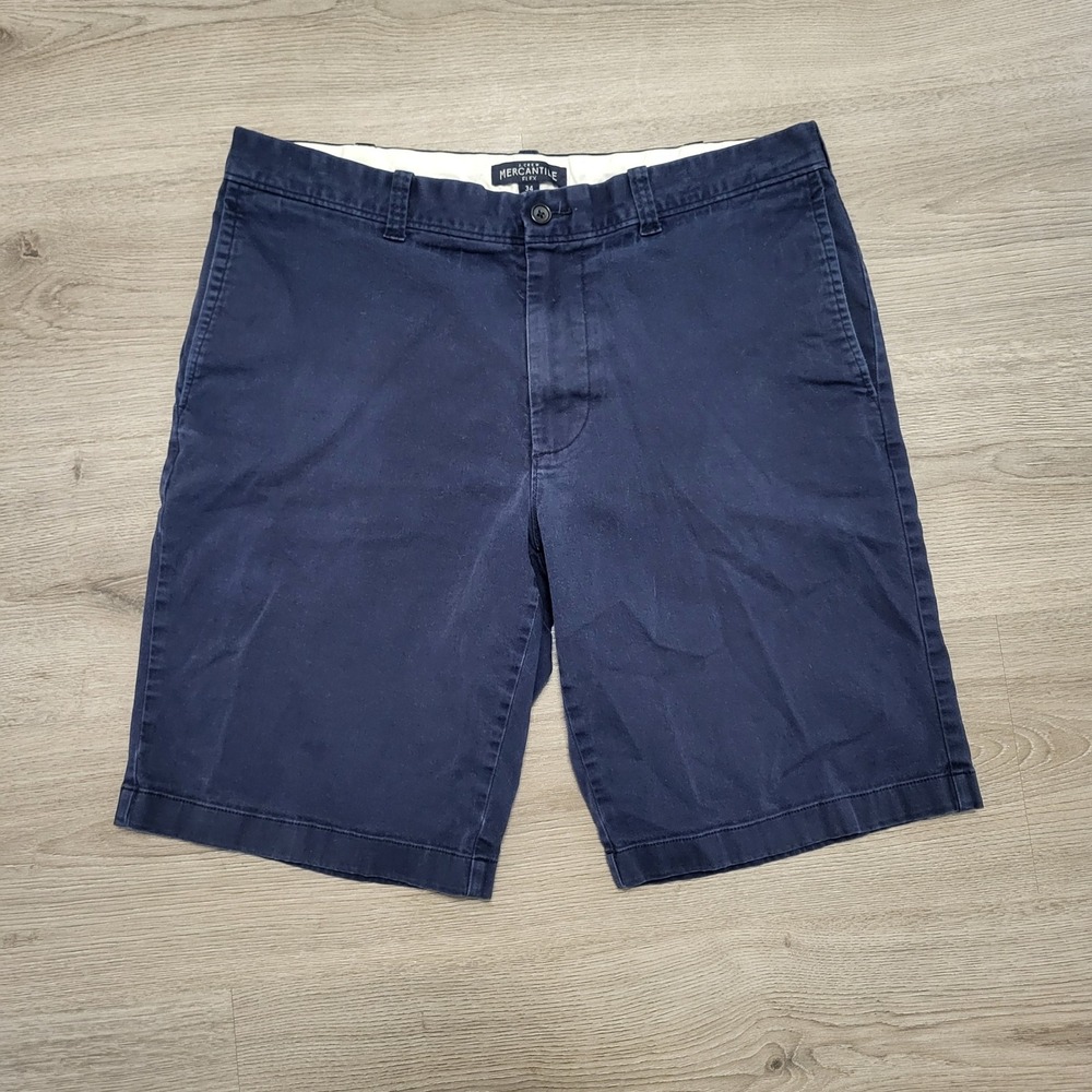 J.Crew Mercantile Flex Chino Shorts Navy Blue Mens 34 Cotton Stretch‎ Flat Front